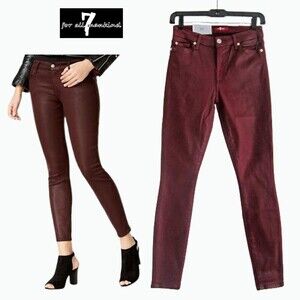 7 For All Mankind NEW Glam Rock  BORDEAUX Coated Super Skinny Jean 25
